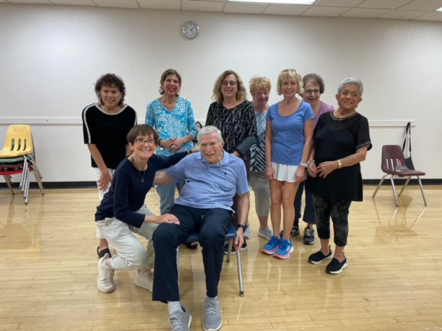 Rabbi Merle E. Singer and Judy Simon and friends from dance. 